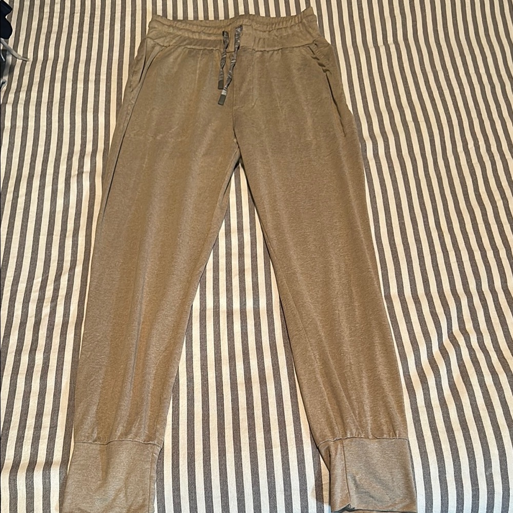 Tan Track Pants with Elastic Cuffs and Relaxed Fit